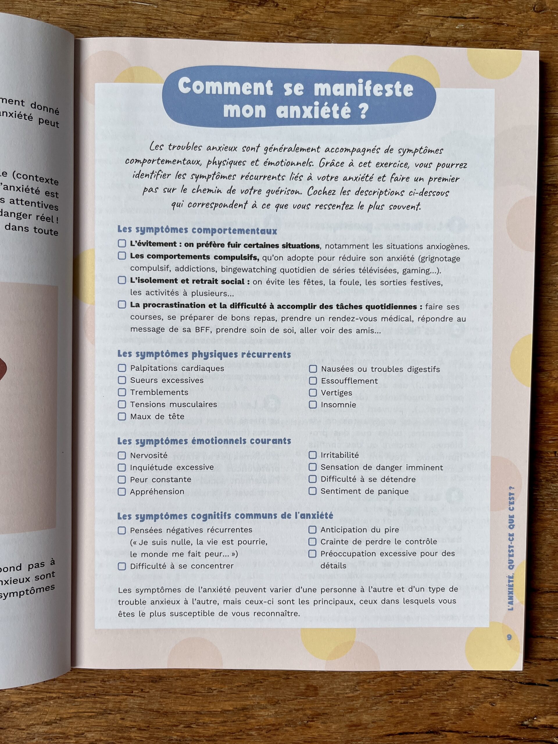 symptôme anxiete livre outils tcc psy cahier